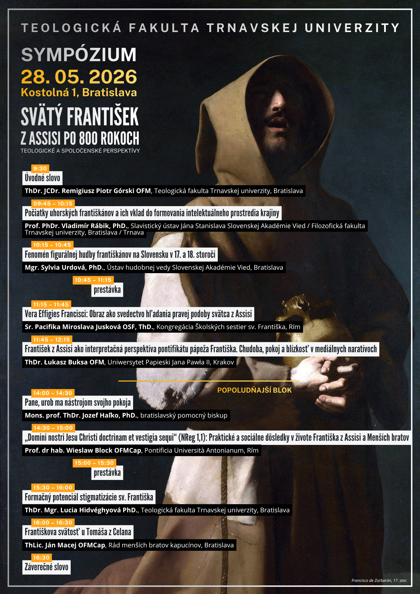 Plagát sympózia Svätý František z Assisi po 800 rokoch